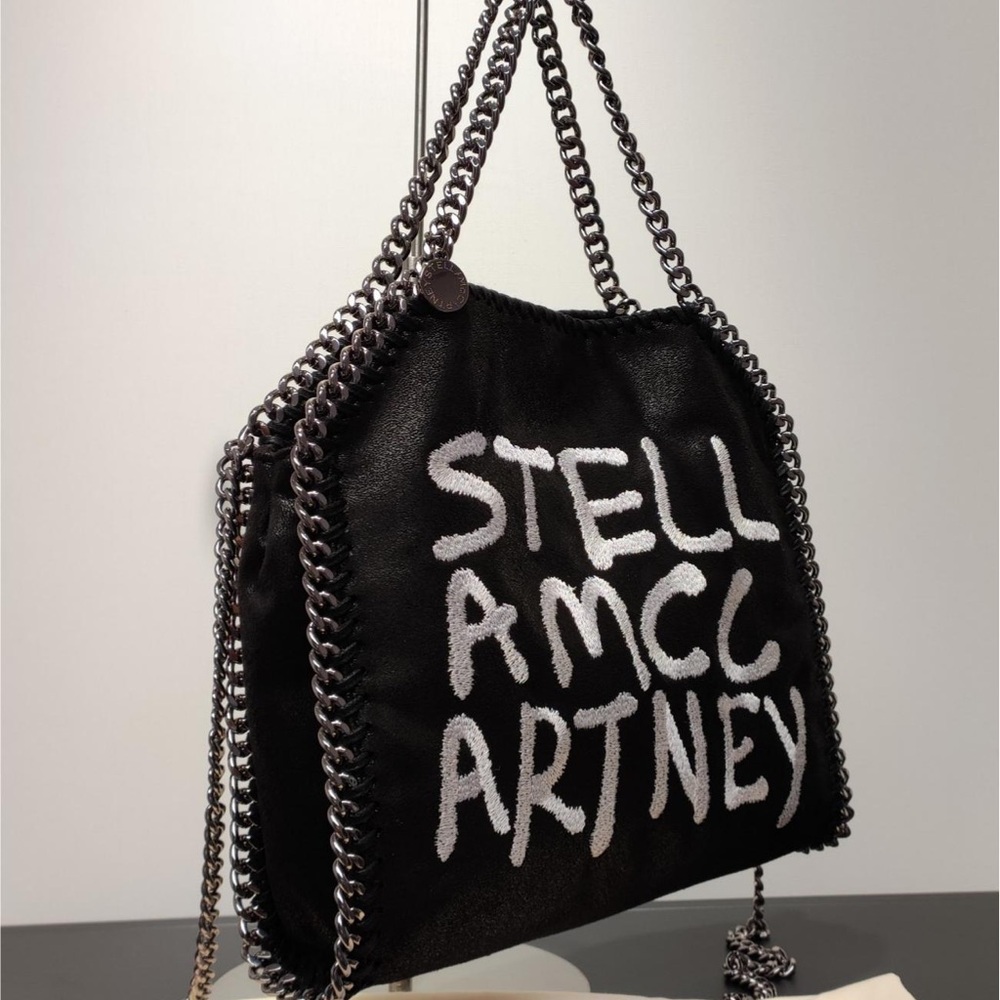 Stella McCartney Black Shoulder Bag with White Graffiti Logo - Picture 2 of 9